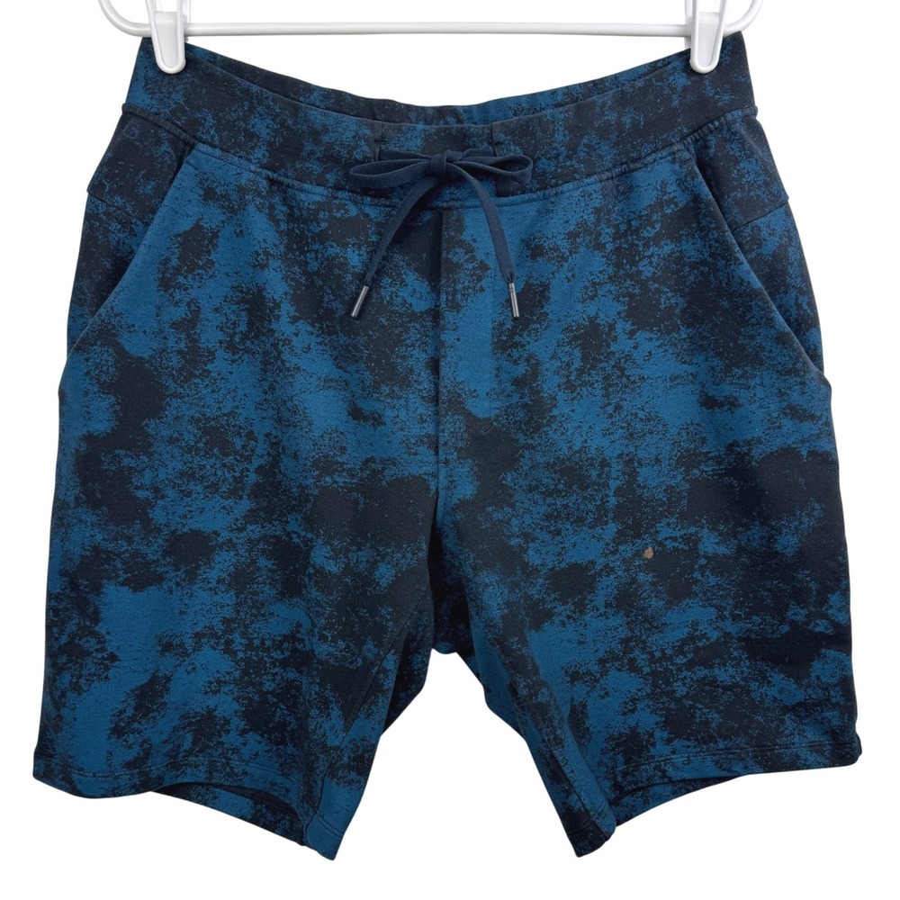 Lululemon City Sweat Short 9 Mens Large Disconnect Teal Multi Blue Black Pattern